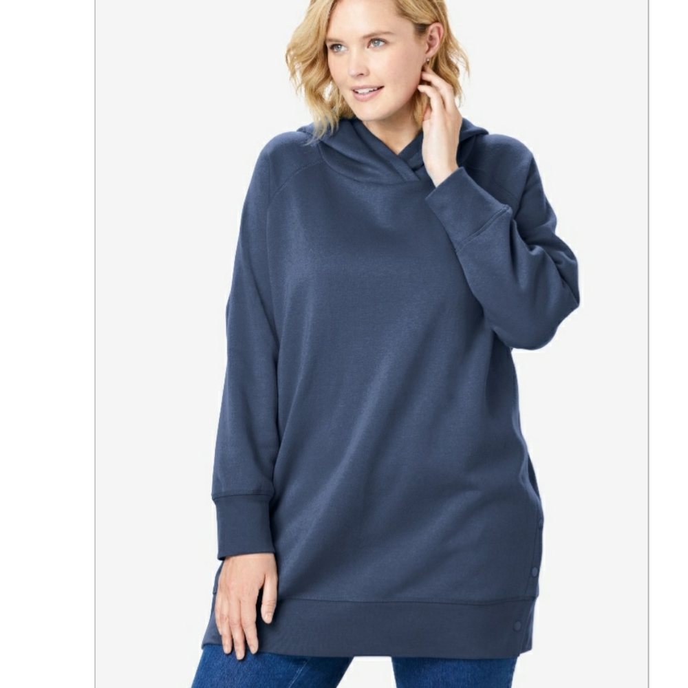 New! Woman Within Blue Hooded Sweatshirt Snaps